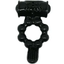 Anneau vibrant BAILE FOR HIM Sweet Ring noir à double stimulation avec lapin clitoridien en silicone