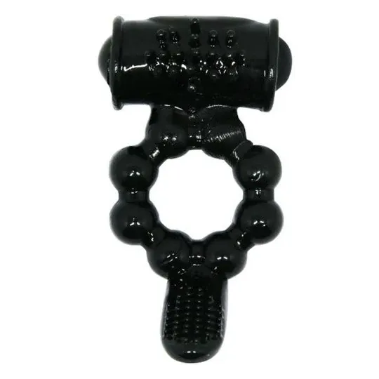 Black vibrating cock ring BAILE FOR HIM Sweet Ring dual stimulation with silicone clitoral rabbit