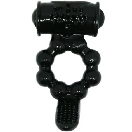 Anneau vibrant BAILE FOR HIM Sweet Ring noir à double stimulation avec lapin clitoridien en silicone