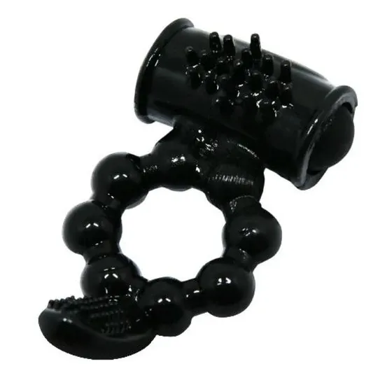 Anillo vibrador negro BAILE FOR HIM Sweet Ring de doble estimulación con conejo clitorídeo de silicona