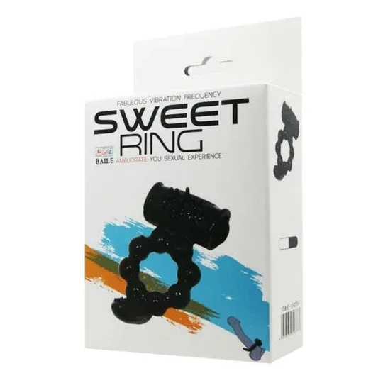 Anello vibrante nero BAILE FOR HIM Sweet Ring a doppia stimolazione con coniglio clitorideo in silicone