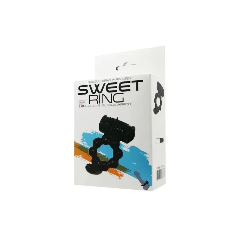 Black vibrating cock ring BAILE FOR HIM Sweet Ring dual stimulation with silicone clitoral rabbit