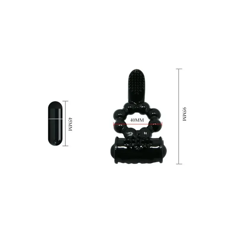 Schwarzer Vibrationsring BAILE FOR HIM Sweet Ring mit Doppelstimulation und Klitoris-Hase aus Silikon
