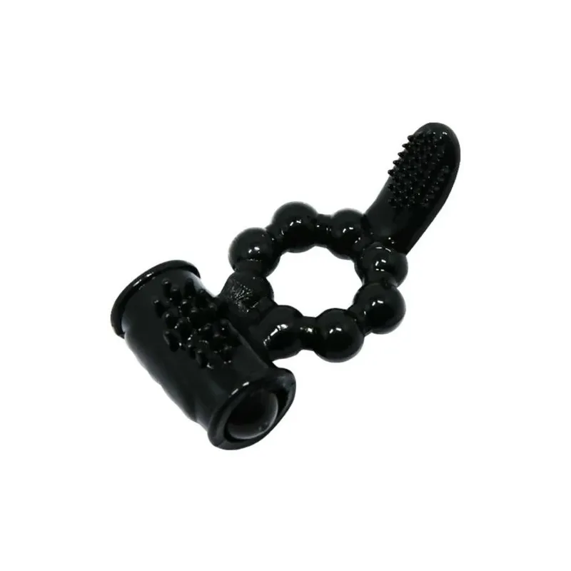 Anello vibrante nero BAILE FOR HIM Sweet Ring a doppia stimolazione con coniglio clitorideo in silicone
