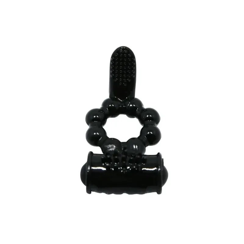 Schwarzer Vibrationsring BAILE FOR HIM Sweet Ring mit Doppelstimulation und Klitoris-Hase aus Silikon