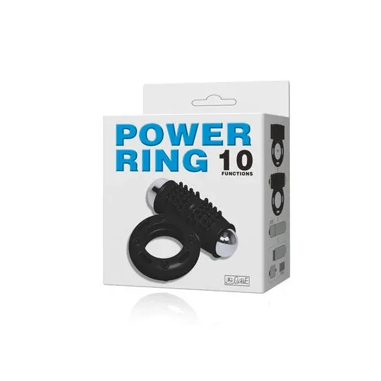Anillo pene vibratorio Baile For Him, flexible con 10 velocidades, sobre fondo blanco