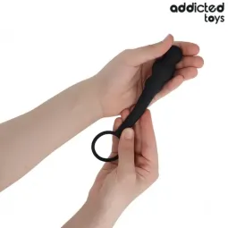 Analplug mit Stimulationsring von Addicted Toys aus schwarzem medizinischem Silikon - Gesamtansicht