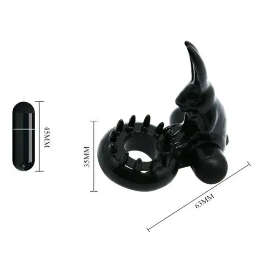 Bague vibrante noire Baile For Him Sweet Ring avec lapin pour stimulation clitoridienne