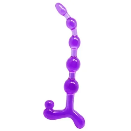 Chapelet anal flexible Baile Anal lilas, en TPR souple avec perles nodulées, submersible pour jeux aquatiques.