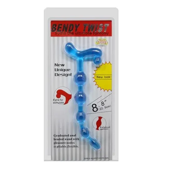 Blue Baile Anal Bendy Twist anal beads, flexible TPR material, submersible with twisted design.