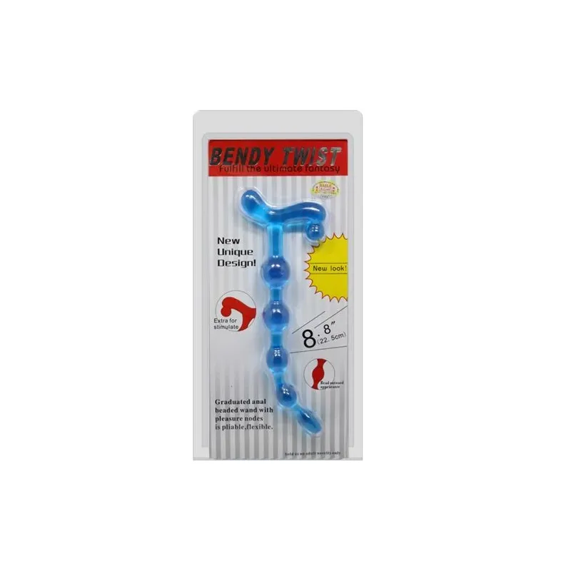 Palline anali blu Baile Bendy Twist in TPR flessibile, impermeabili, design attorcigliato.