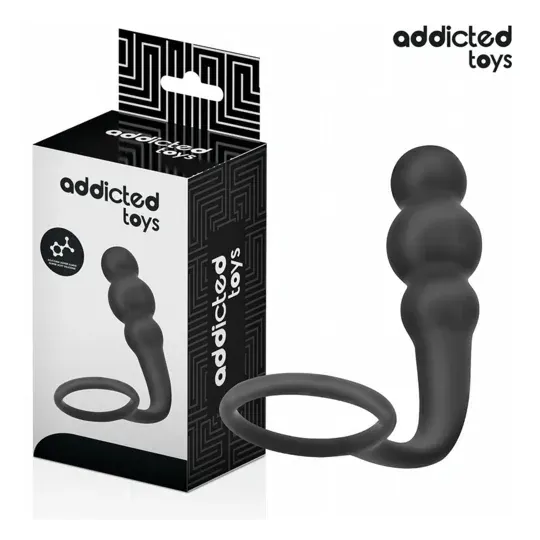 Plug anal avec anneau de stimulation Addicted Toys en silicone noir - vue d'ensemble