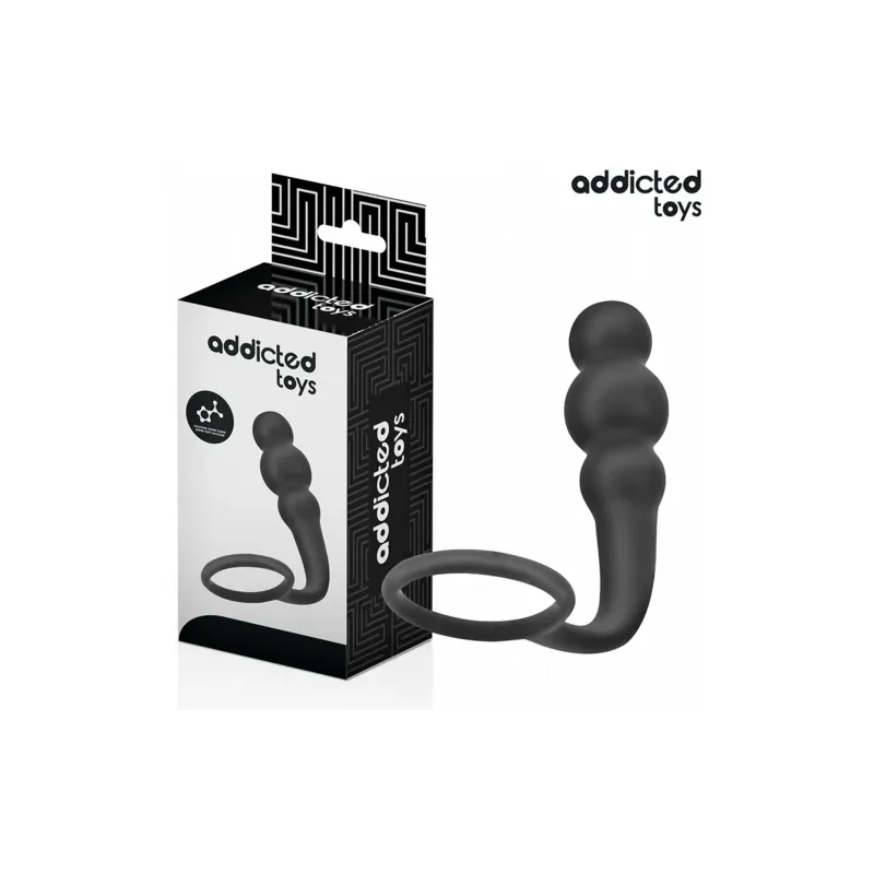 Plug anal avec anneau de stimulation Addicted Toys en silicone noir - vue d'ensemble