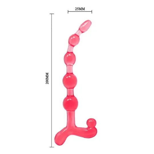 Collana anale flessibile rossa Baile Anal, perle anali in TPR impermeabile