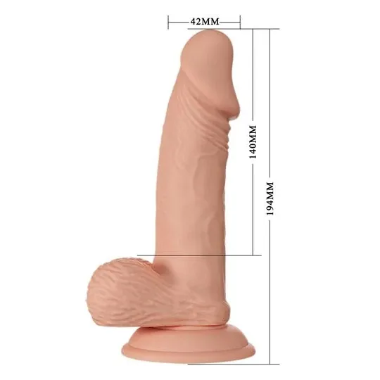 Dildo realistico BAILE con ventosa, colore pelle, TPR, venato, con testicoli, 19,4 cm.