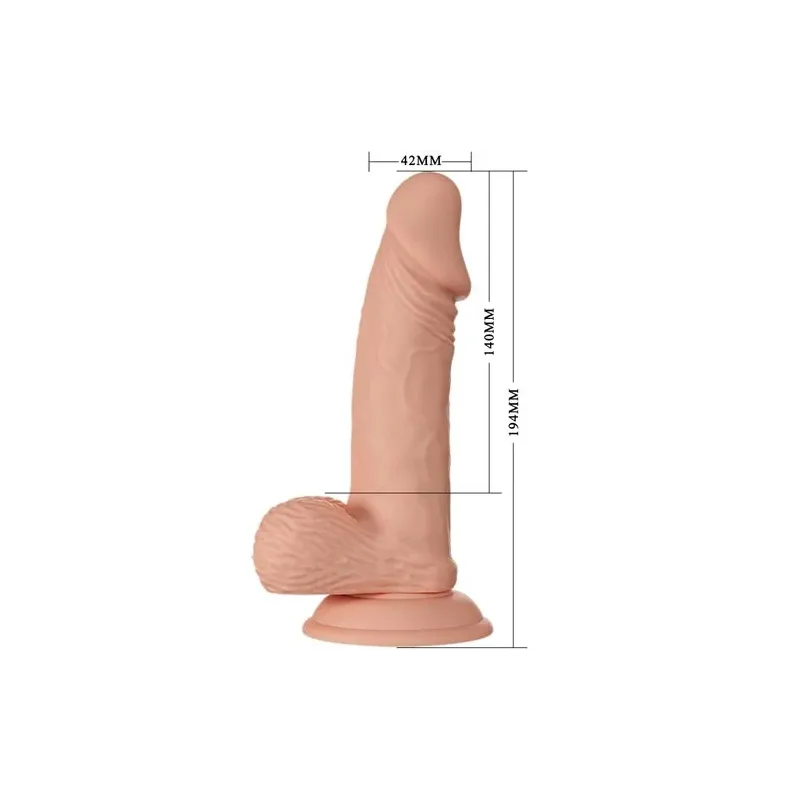 BAILE realistic dildo with suction cup, skin color, TPR, veined, with testicles, 19.4 cm.