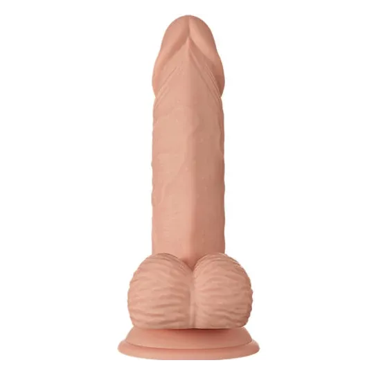 Dildo realistico BAILE con ventosa, colore pelle, TPR, venato, con testicoli, 19,4 cm.