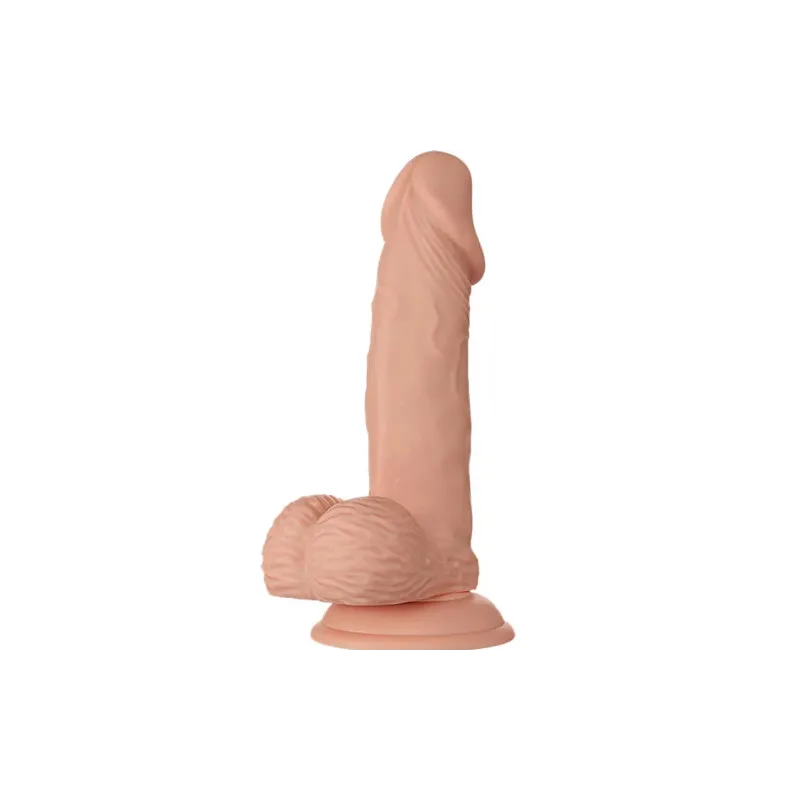 BAILE realistischer Dildo mit Saugnapf, hautfarben, TPR, geädert, mit Hoden, 19,4 cm.