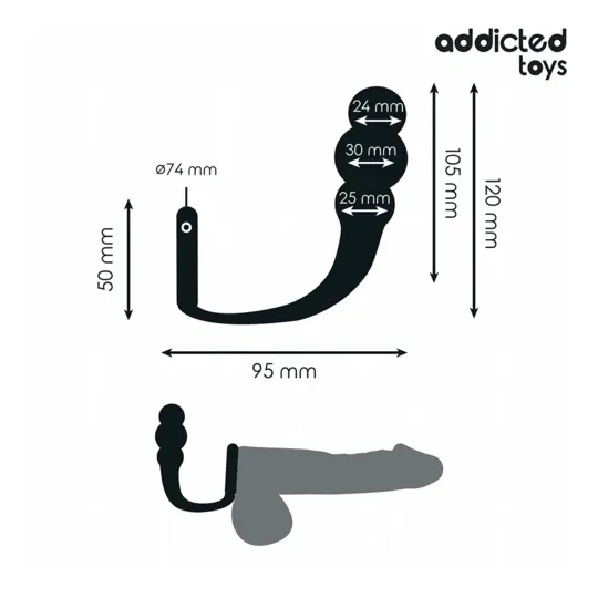 Analplug mit Stimulationsring von Addicted Toys aus schwarzem medizinischem Silikon - Gesamtansicht