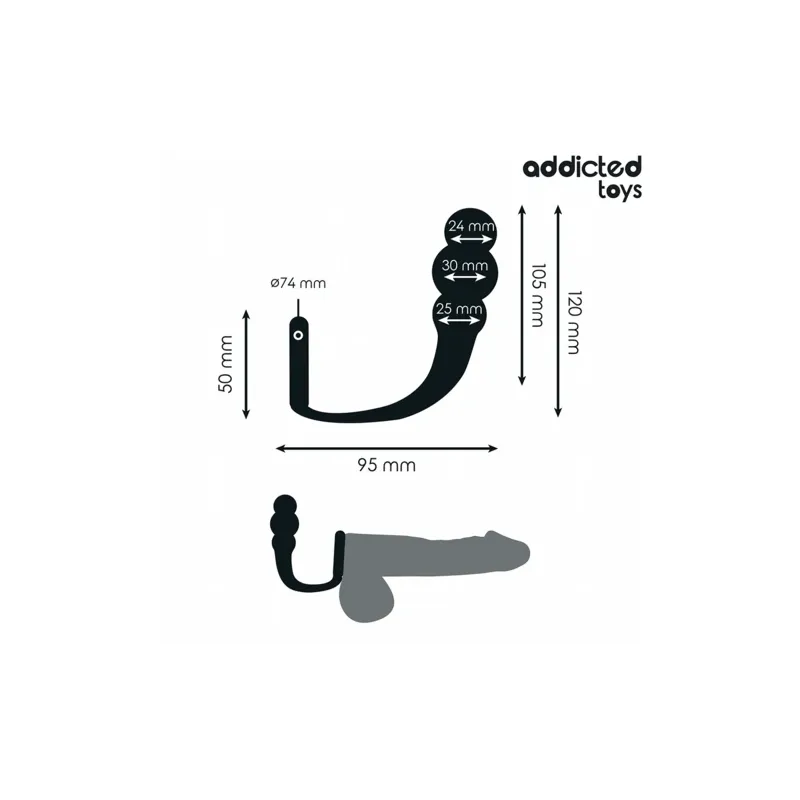 Plug anal avec anneau de stimulation Addicted Toys en silicone noir - vue d'ensemble