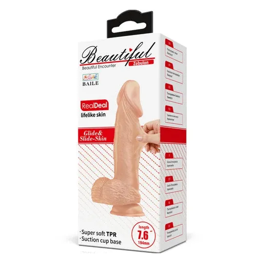 BAILE realistischer Dildo mit Saugnapf, hautfarben, TPR, geädert, mit Hoden, 19,4 cm.