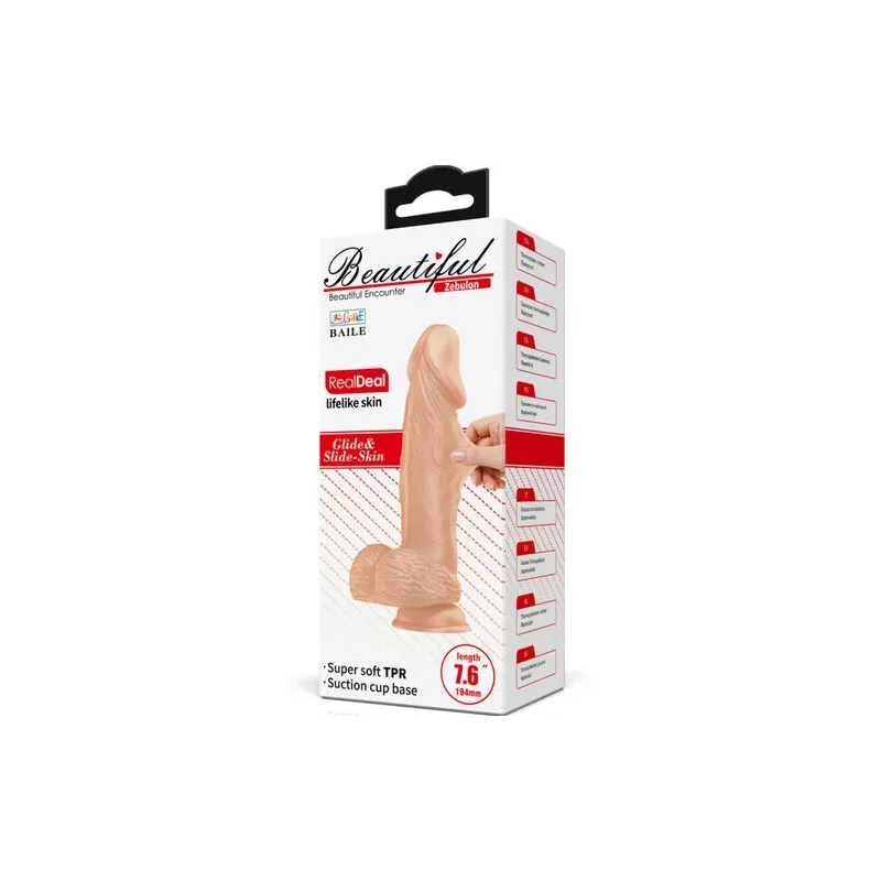 BAILE realistischer Dildo mit Saugnapf, hautfarben, TPR, geädert, mit Hoden, 19,4 cm.