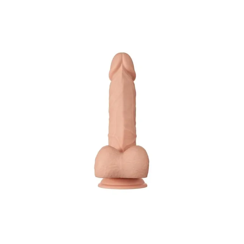 Realistic dildo BAILE Bahamut natural 21.8 cm with suction cup and testicles, textured surface.