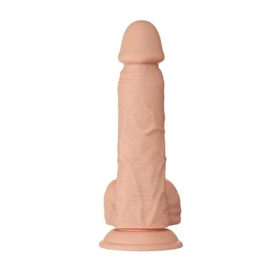 Realistischer Dildo BAILE Bahamut natur 21,8 cm mit Saugnapf und Hoden, strukturierte Oberfläche.