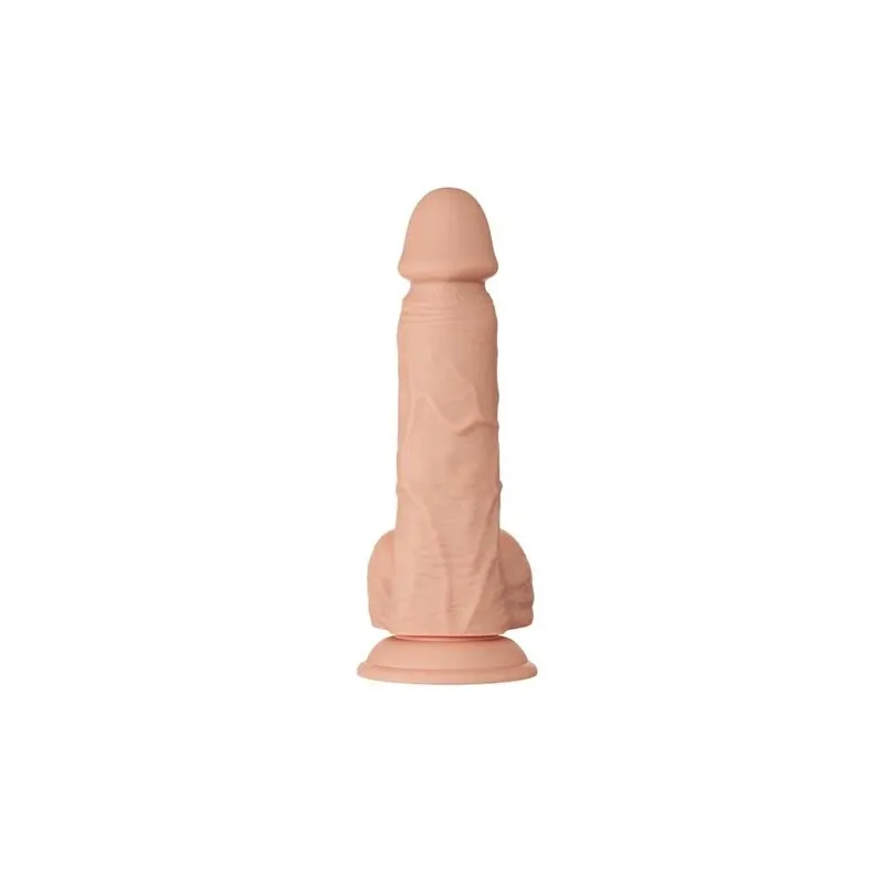 Realistischer Dildo BAILE Bahamut natur 21,8 cm mit Saugnapf und Hoden, strukturierte Oberfläche.
