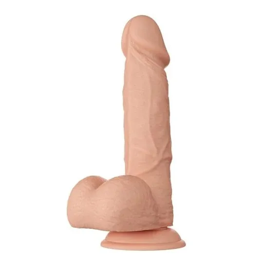 Realistischer Dildo BAILE Bahamut natur 21,8 cm mit Saugnapf und Hoden, strukturierte Oberfläche.