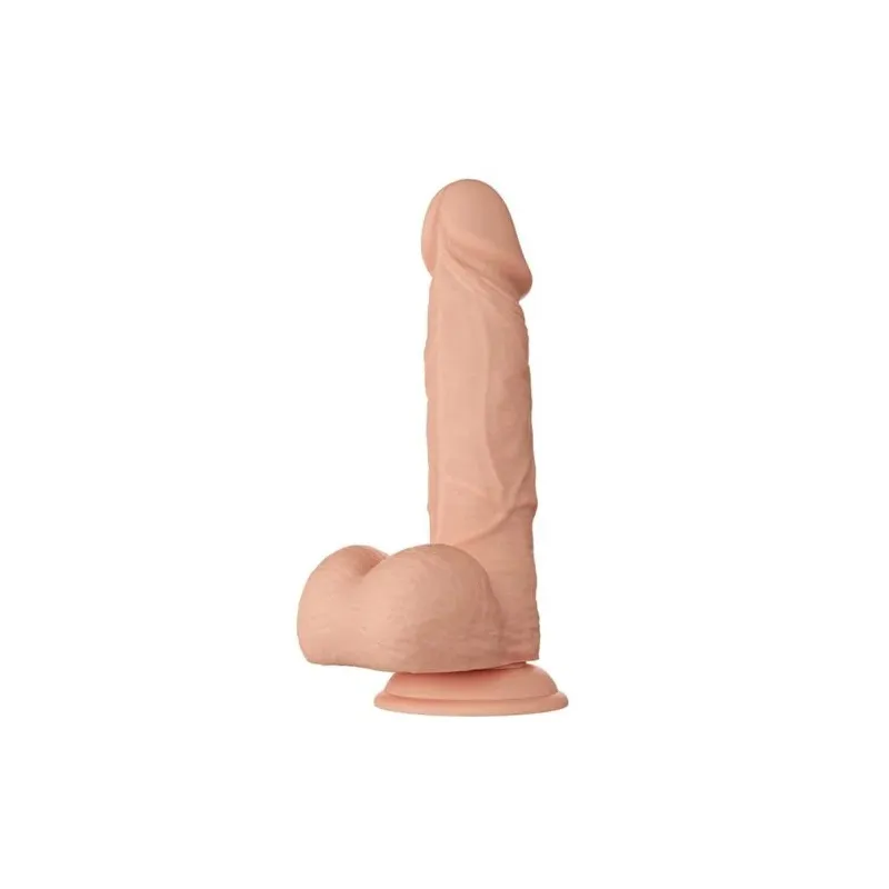 Realistischer Dildo BAILE Bahamut natur 21,8 cm mit Saugnapf und Hoden, strukturierte Oberfläche.