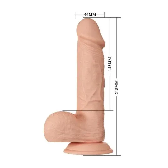 Realistic dildo BAILE Bahamut natural 21.8 cm with suction cup and testicles, textured surface.