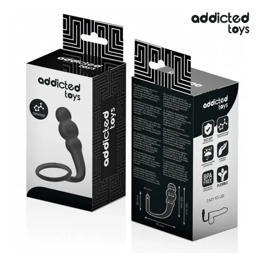 Plug anale con anello di stimolazione Addicted Toys in silicone medico nero - vista d'insieme