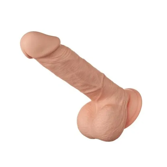 Realistischer Dildo BAILE Bahamut natur 21,8 cm mit Saugnapf und Hoden, strukturierte Oberfläche.