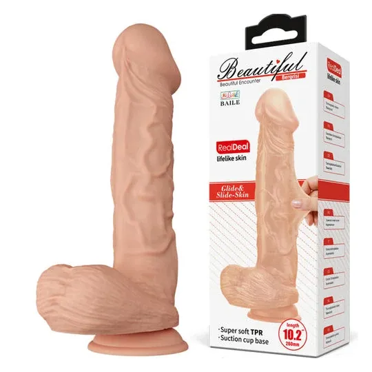 Dildo realistico Baile Dildos 26 cm, color carne, flessibile con ventosa e testicoli morbidi