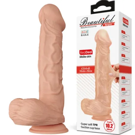 Gode réaliste Baile Dildos de 26 cm, couleur chair, flexible avec ventouse et testicules mous