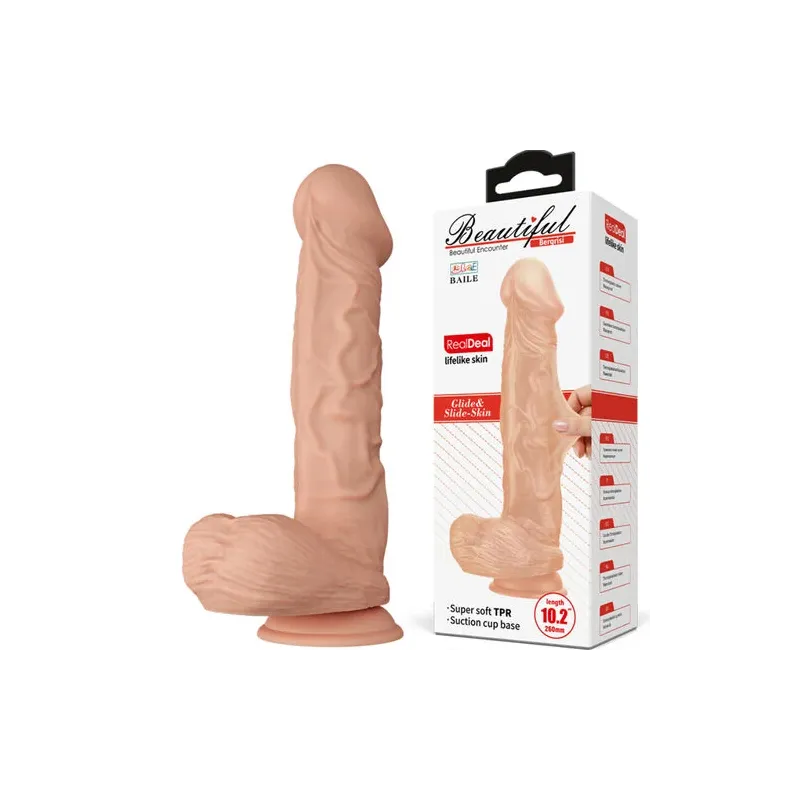 Realistic dildo Baile Dildos 26 cm, flesh color, flexible with suction cup and soft testicles
