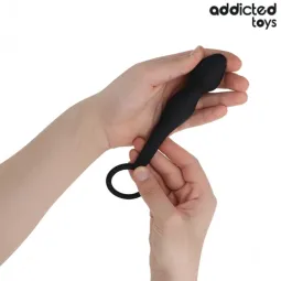 Anal plug with testicular ring Addicted Toys black silicone overall view
