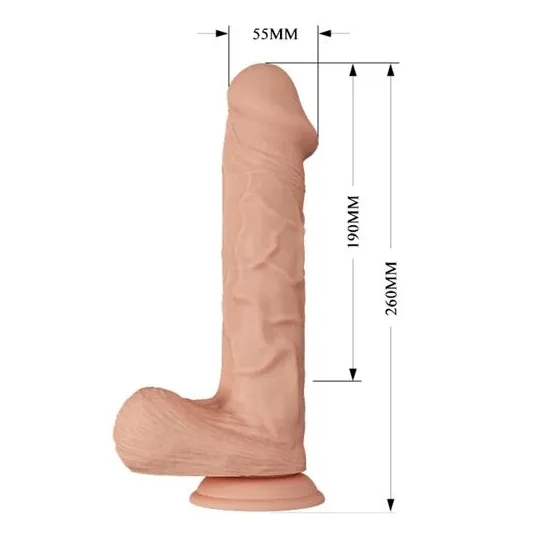 BAILE realistic vibrating dildo with suction cup, flesh color, 26 cm, veined texture