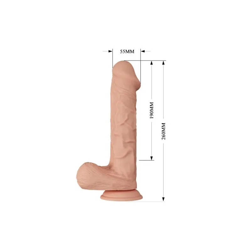 Dildo realistico vibrante BAILE con ventosa, colore carne, 26 cm, texture venata