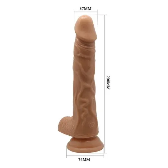 Vibrador realista BAILE Belle Rencontre Bodach 20 cm con rotación y vibración, color marrón claro, ventosa para uso sin manos.