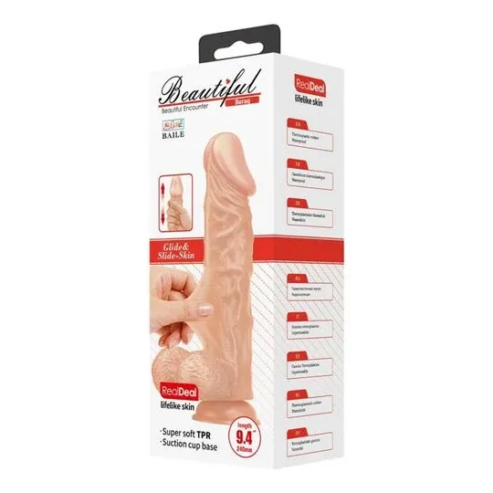 Gode réaliste Baile 24 cm avec ventouse, couleur naturelle, texture réaliste et testicules