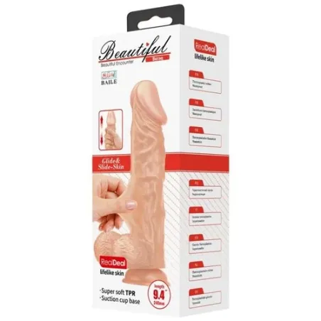 Dildo realista Baile 24 cm con ventosa, color natural, textura realista y testículos