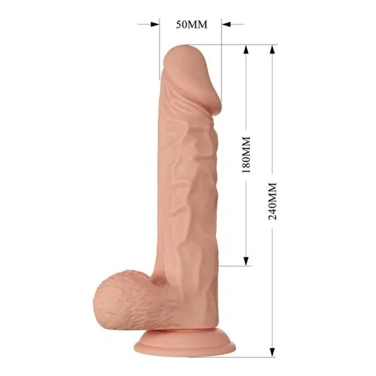 Dildo realista Baile 24 cm con ventosa, color natural, textura realista y testículos