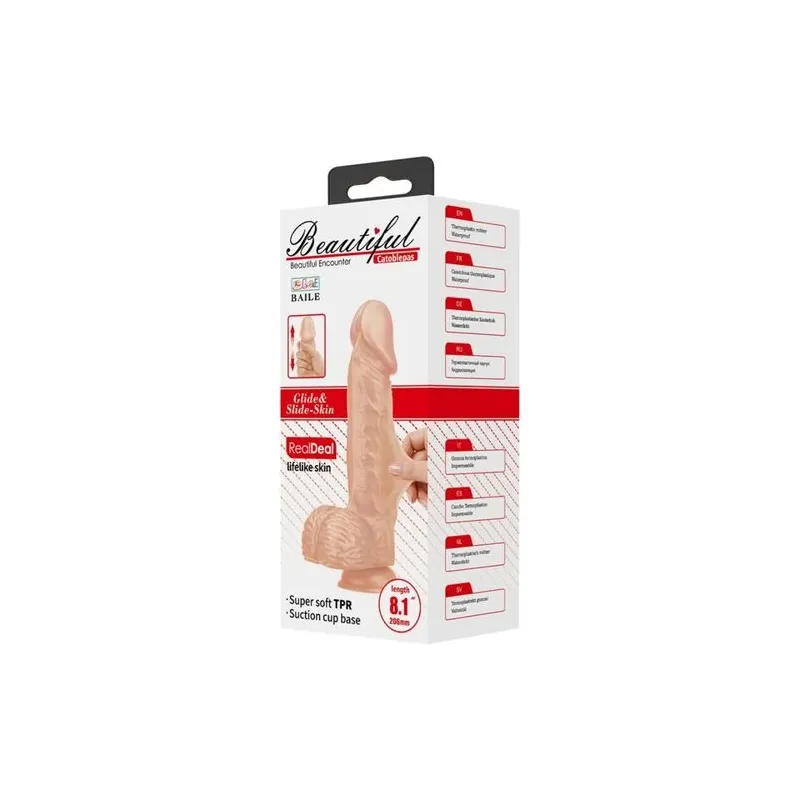 Gode réaliste en silicone flexible 20,6 cm couleur naturelle avec testicules et ventouse - Baile Dildos