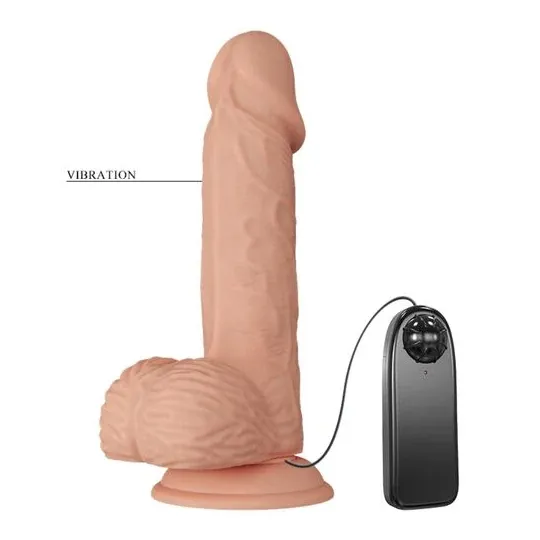 Vibrierender realistischer Dildo BAILE in Naturfarbe mit Saugnapf, 20,6 cm, vaginale Stimulation.