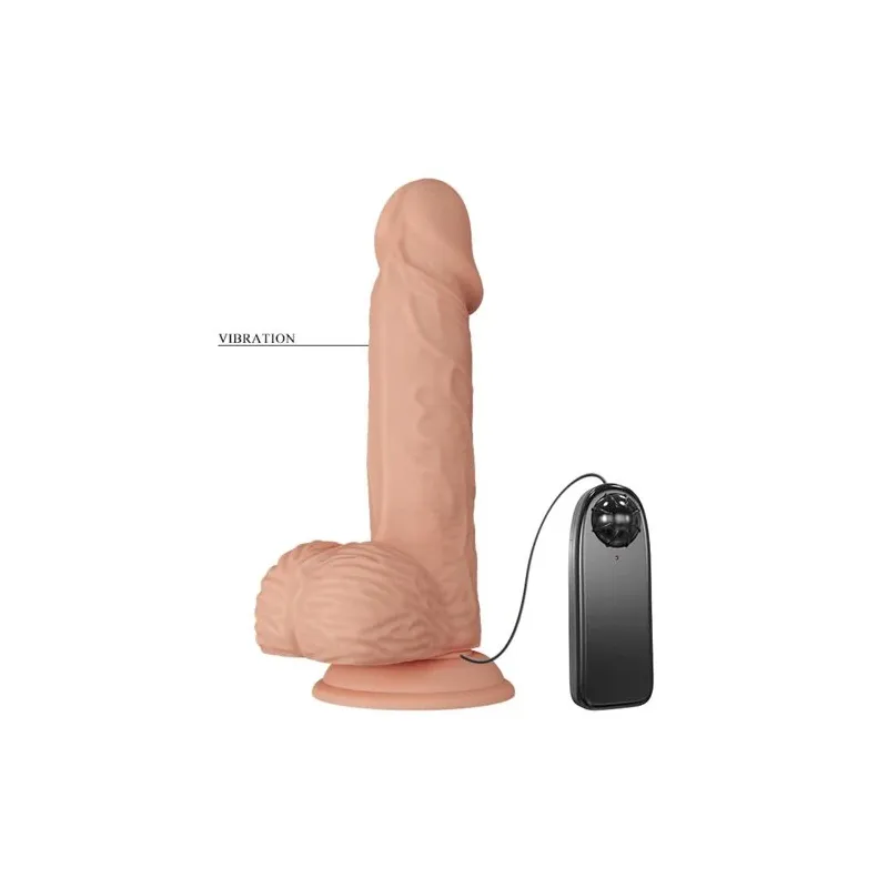 Gode vibrant réaliste BAILE couleur naturelle avec ventouse, 20.6 cm, stimulation vaginale.