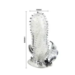 Vibrating penis extender Baile for Him with clitoral ball, ribbed purple sleeve for stimulation.
