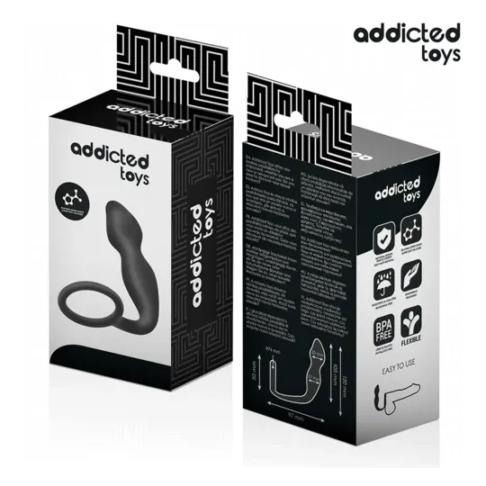 Plug anale con anello testicolare Addicted Toys nero silicone vista d'insieme