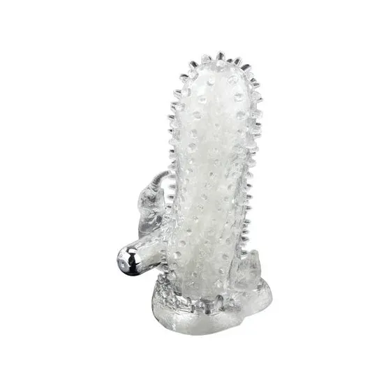 Extensor de pene vibrante Baile for Him con bola clitoriana, manga acanalada violeta para estimulación.